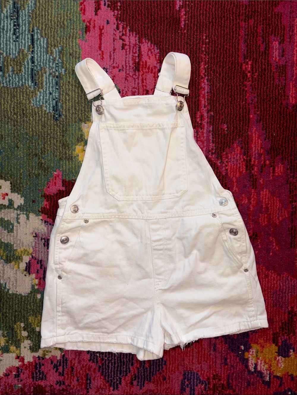 ZARA Girls White Denim Overall Shorts Size 10-12 (152) Adjustable Straps Raw Hem - Picture 3 of 9
